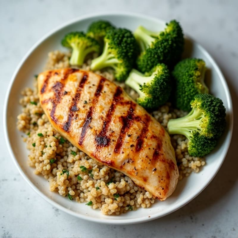 Grilled Chicken Breast with Quinoa and Roasted Broccoli