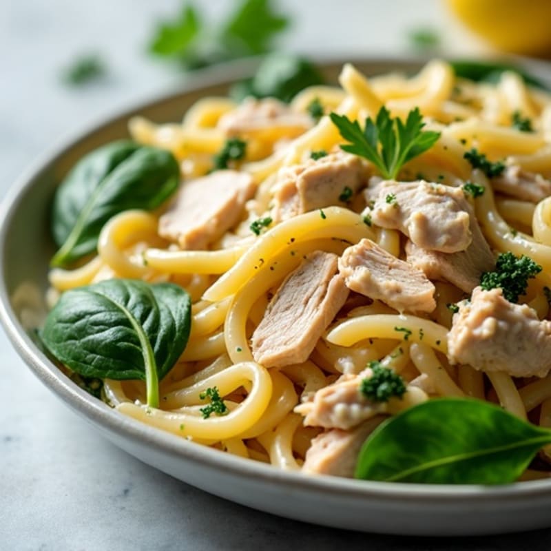 Shredded Rotisserie Chicken with Creamy Lemon Herb Protein Pasta