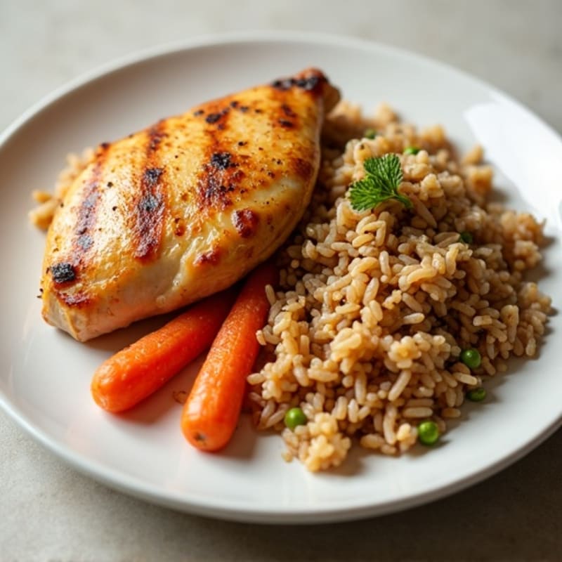 Garlic Roasted Chicken with Brown Rice and Roasted Carrots