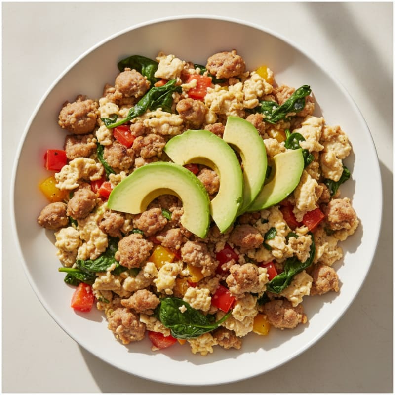 Egg White Veggie Scramble with Turkey Sausage