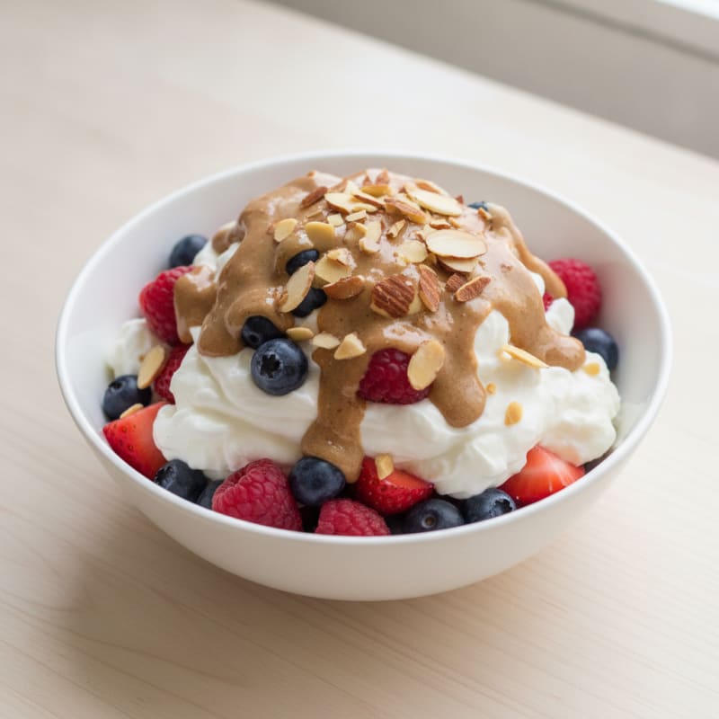 Greek Yogurt Protein Parfait with Mixed Berries and Almond Butter