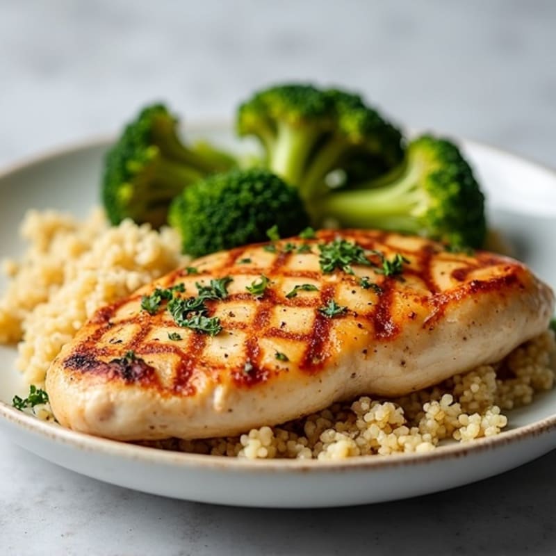 Grilled Chicken Breast with Quinoa and Roasted Broccoli