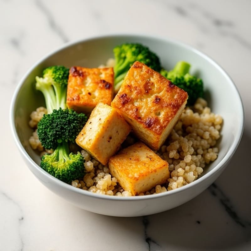 Crispy Tofu with Roasted Broccoli and Quinoa