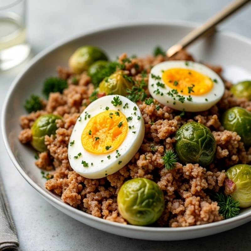 Lean Turkey Mince Skillet with Crispy Brussels Sprouts