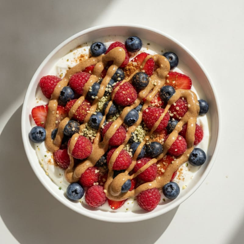 Greek Yogurt Bowl with Mixed Berries and Almond Butter