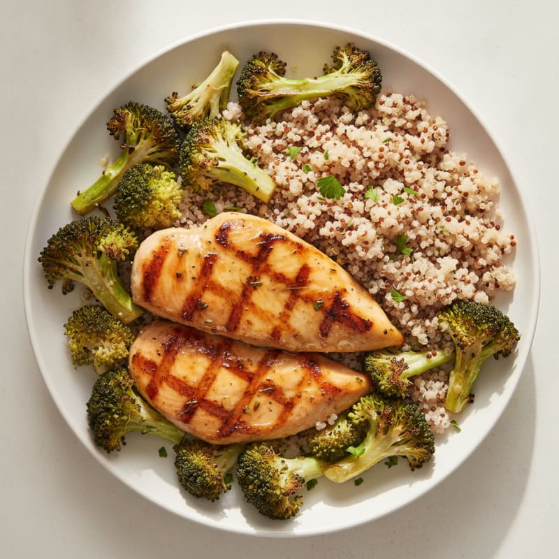 Grilled Chicken Breast with Roasted Broccoli and Quinoa