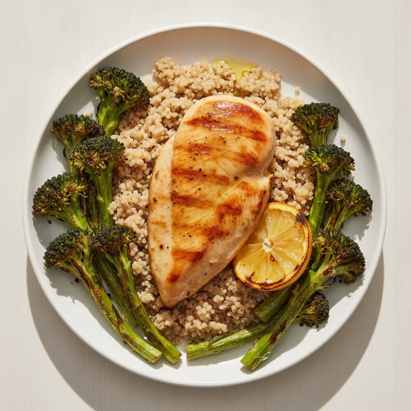 Grilled Chicken Breast with Quinoa and Roasted Broccoli