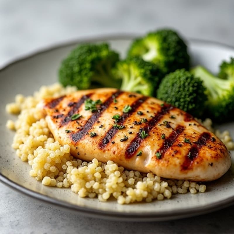 Grilled Chicken Breast with Quinoa and Roasted Broccoli
