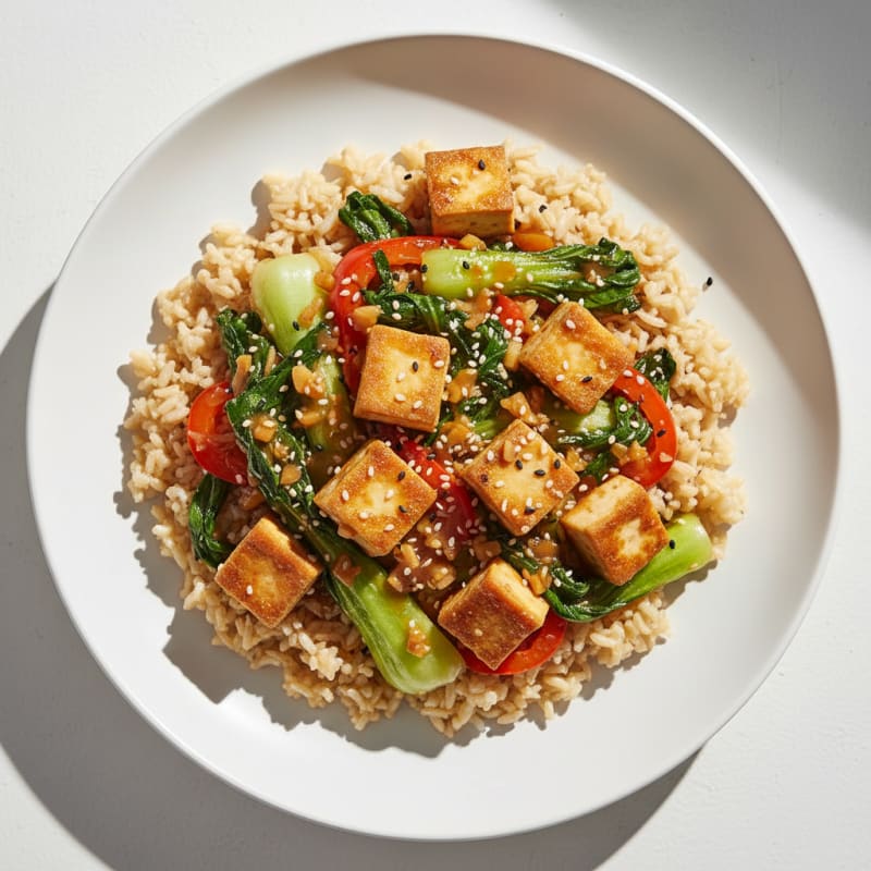 Silky Vegetable Stir Fry with Tofu and Brown Rice