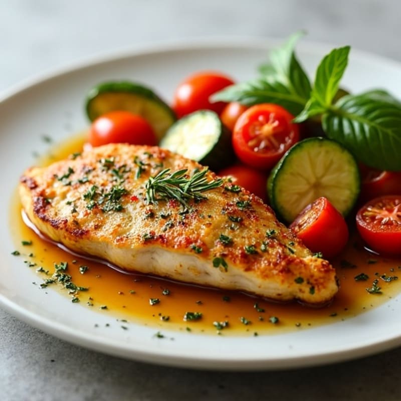 Herb-Crusted Pan Seared Chicken with Roasted Vegetables