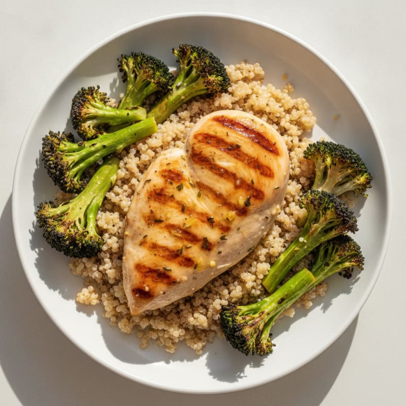 Grilled Chicken Breast with Quinoa and Roasted Broccoli