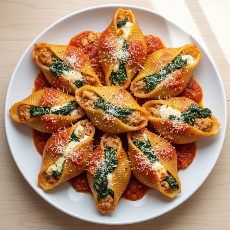 Spinach Ricotta Stuffed Shells Baked Marinara