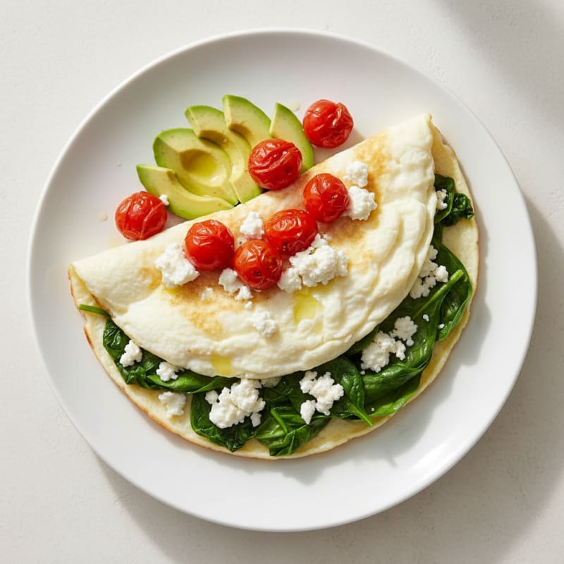 Egg White Spinach Omelet with Cottage Cheese and Cherry Tomatoes