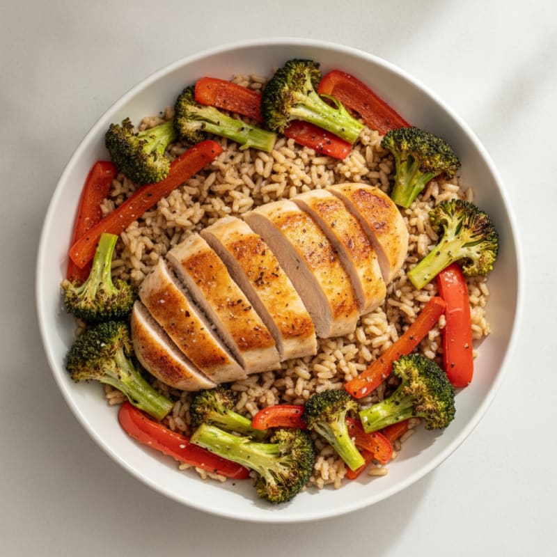 Chicken and Roasted Vegetable Rice Bowl