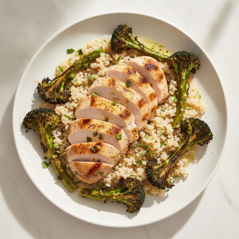 Grilled Turkey Breast with Roasted Broccoli and Quinoa