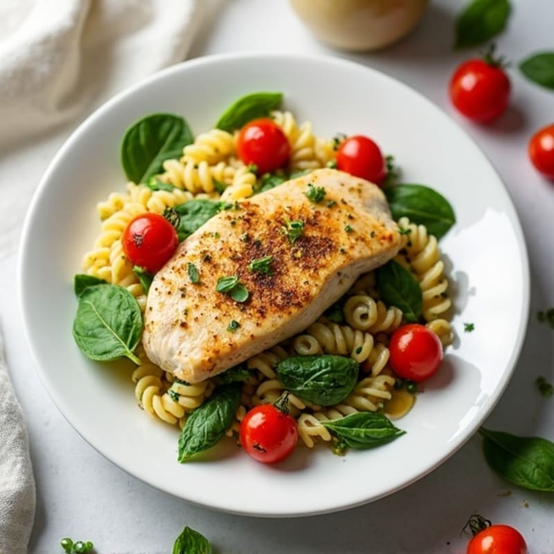 Creamy Chicken Pesto Chickpea Pasta
