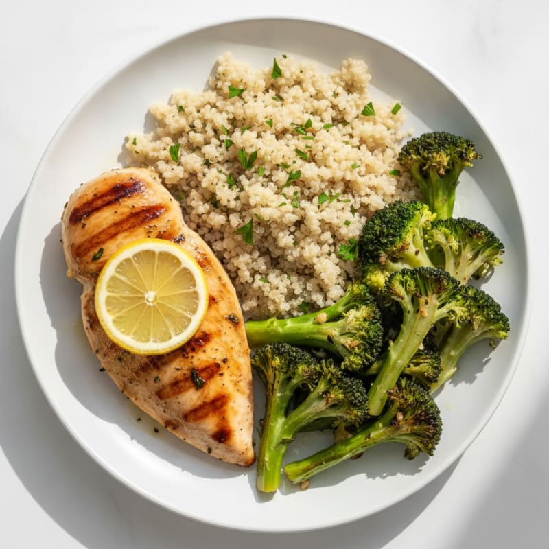Grilled Chicken Breast with Roasted Broccoli and Quinoa