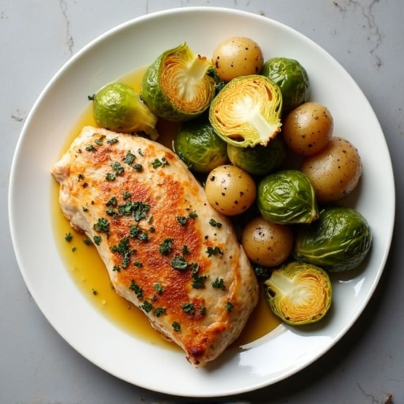 Herb-Roasted Chicken with Crispy Potatoes and Brussels Sprouts