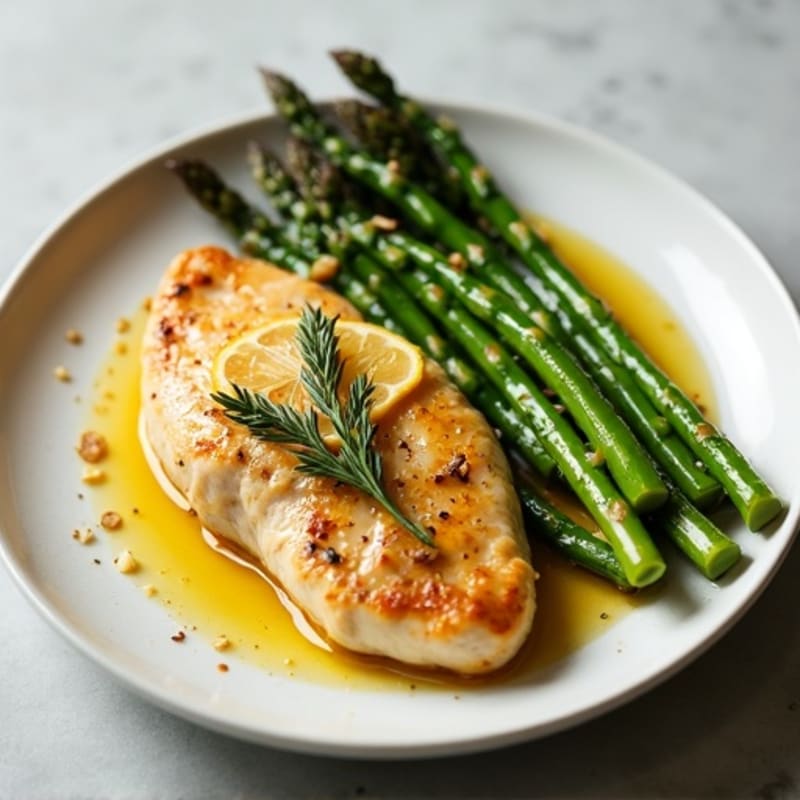 Lemon Garlic Pan-Seared Chicken Breast with Roasted Asparagus