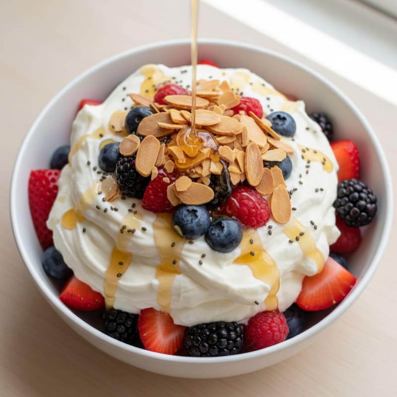 Greek Yogurt Protein Parfait with Mixed Berries and Almonds