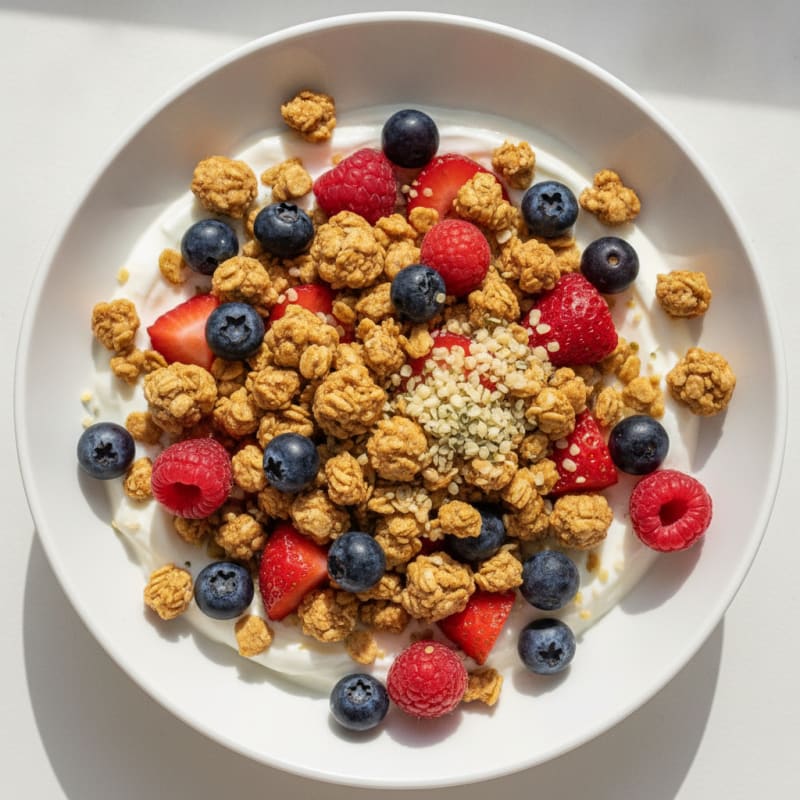 Creamy Greek Yogurt Bowl with Protein Granola and Mixed Berries