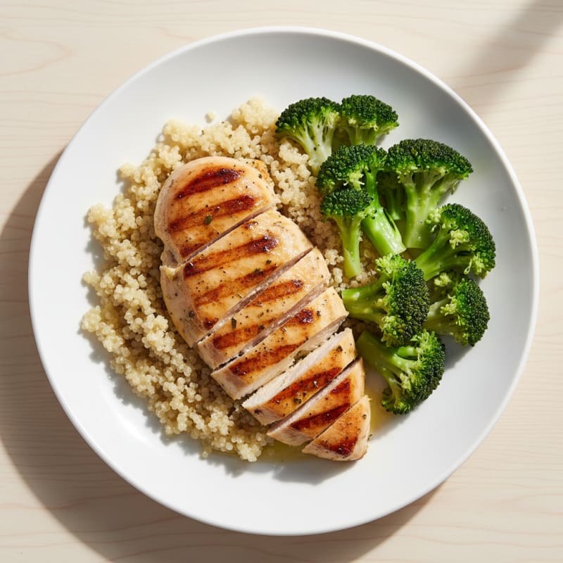 Grilled Chicken Breast with Quinoa and Steamed Broccoli