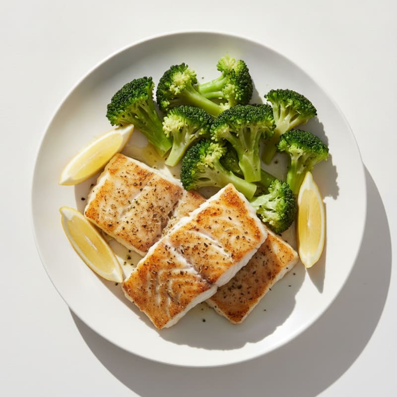 Seared Cod with Steamed Broccoli and Lemon