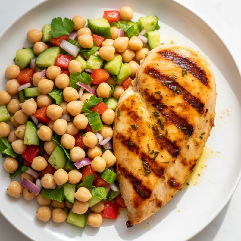 Grilled Chicken Breast with Crunchy Chickpea Salad