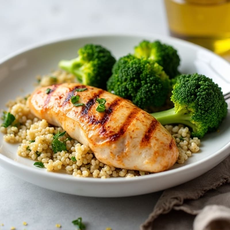 Grilled Chicken Breast with Quinoa and Roasted Broccoli