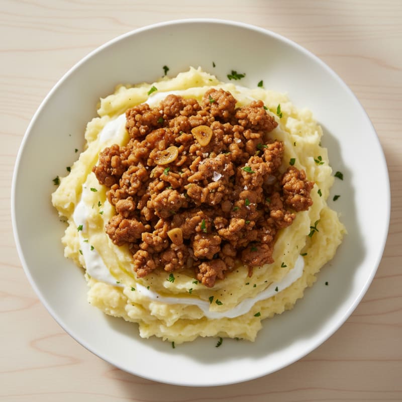 Buttery Garlic Parmesan Mashed Potatoes with Savory Turkey