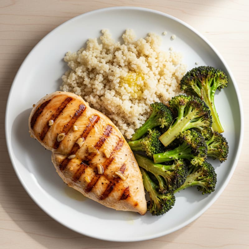 Grilled Chicken Breast with Quinoa and Roasted Broccoli