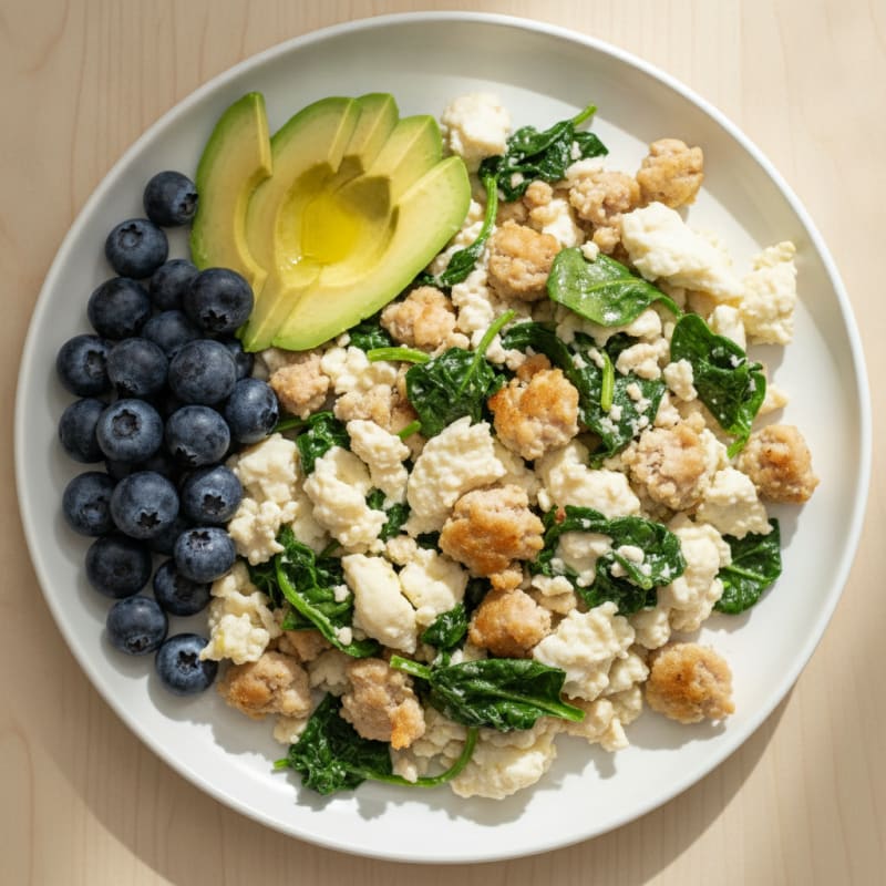 Egg White and Turkey Sausage Scramble with Spinach