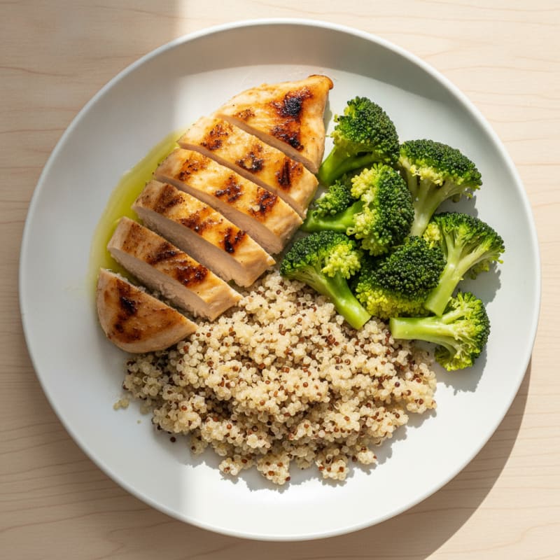 Grilled Chicken Breast with Quinoa and Steamed Broccoli