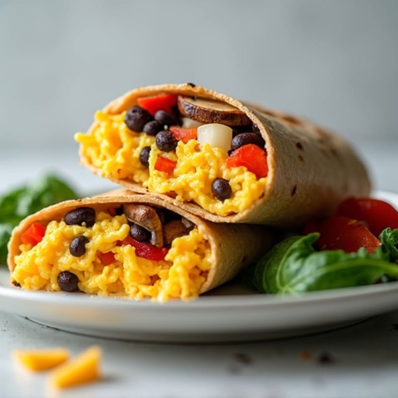 High-Protein Scrambled Egg and Roasted Veggie Breakfast Burrito