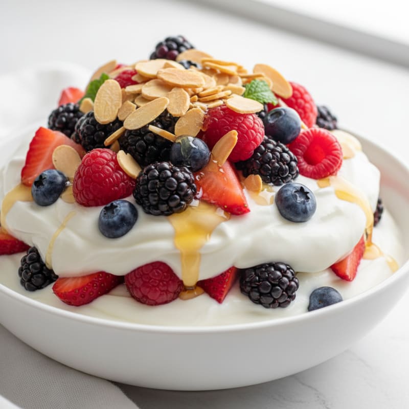 Greek Yogurt Protein Parfait with Mixed Berries and Almonds