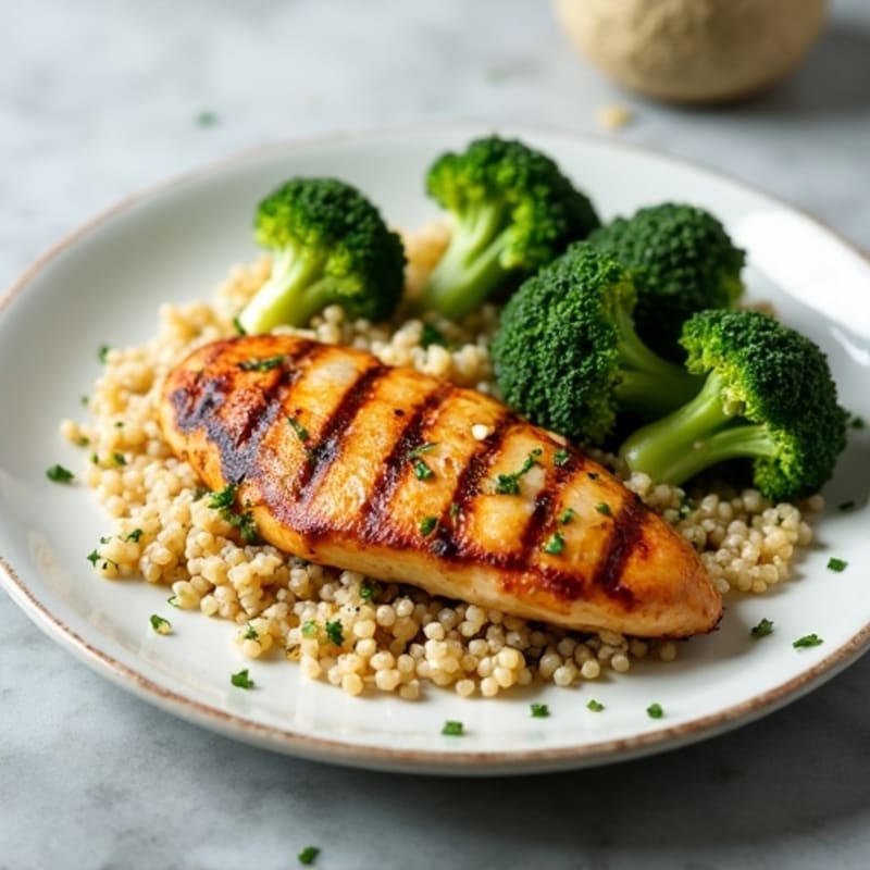 Grilled Chicken Breast with Quinoa and Roasted Broccoli