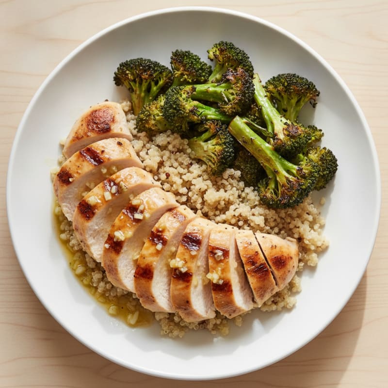 Grilled Chicken Breast with Quinoa and Roasted Broccoli