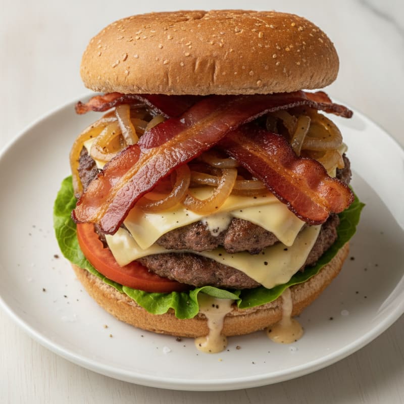 Double Bacon Cheeseburger with Caramelized Onions