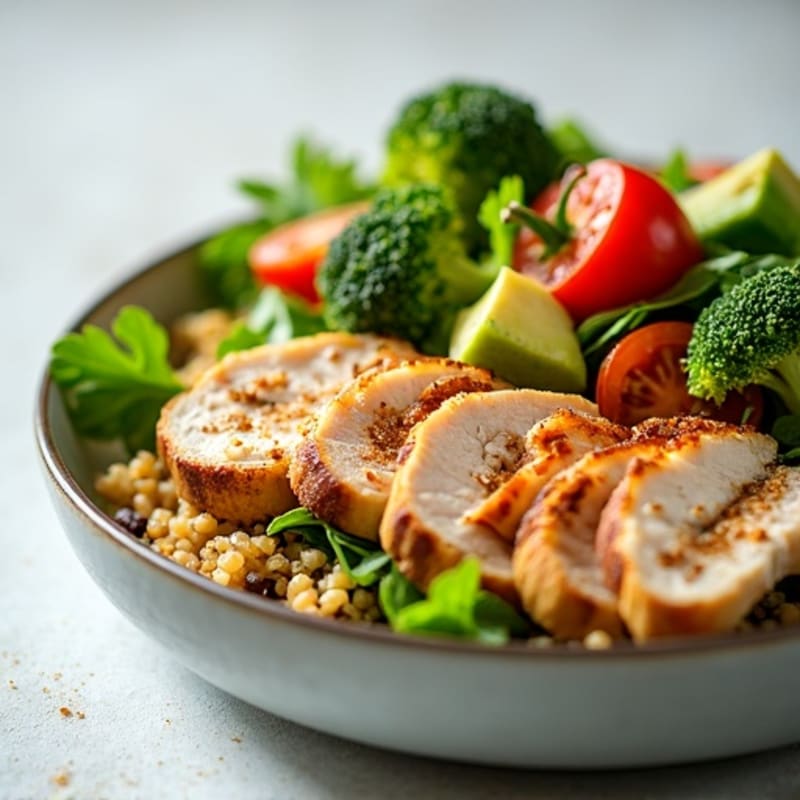 Grilled Turkey Breast Salad with Quinoa and Roasted Broccoli
