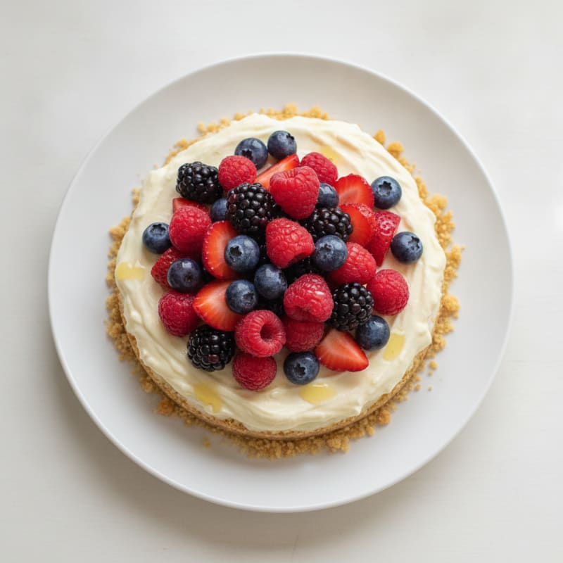 Silky Vanilla Greek Yogurt Protein Cheesecake with Fresh Berries