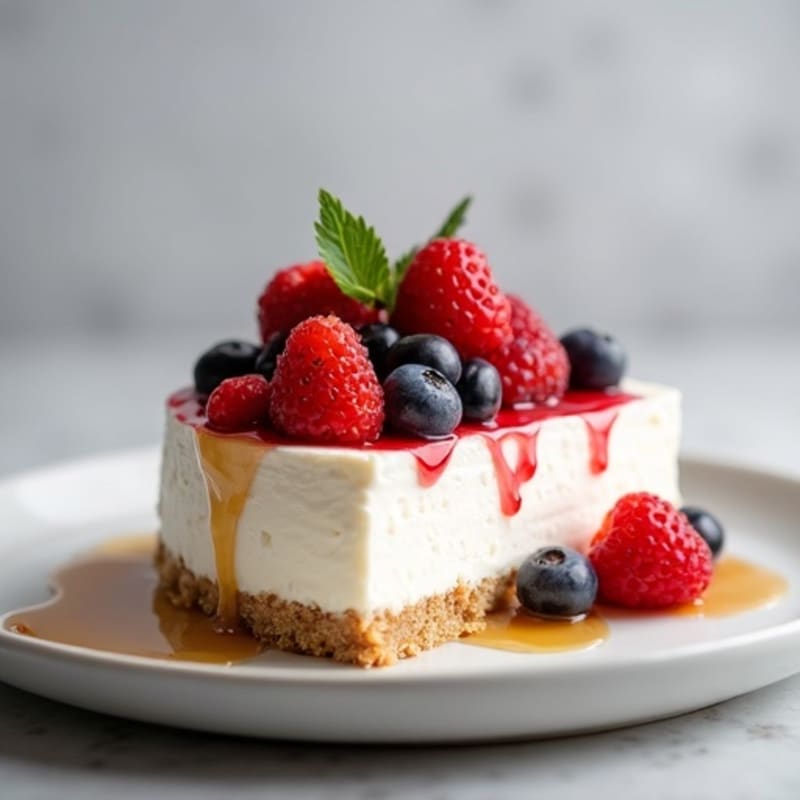 Greek Yogurt Protein Cheesecake with Mixed Berries