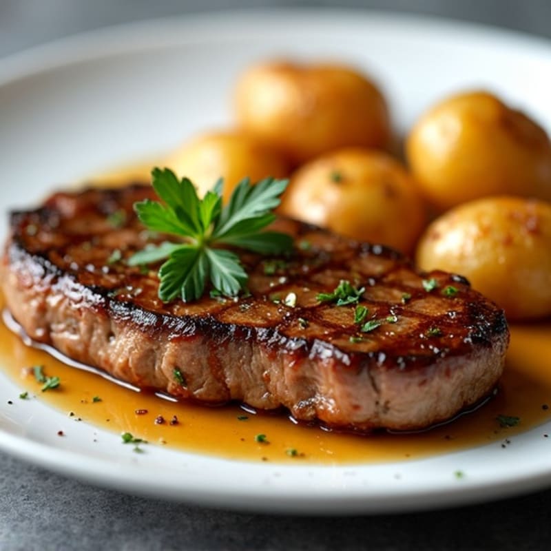 Pan-Seared Garlic Butter Steak with Crispy Roasted Potatoes