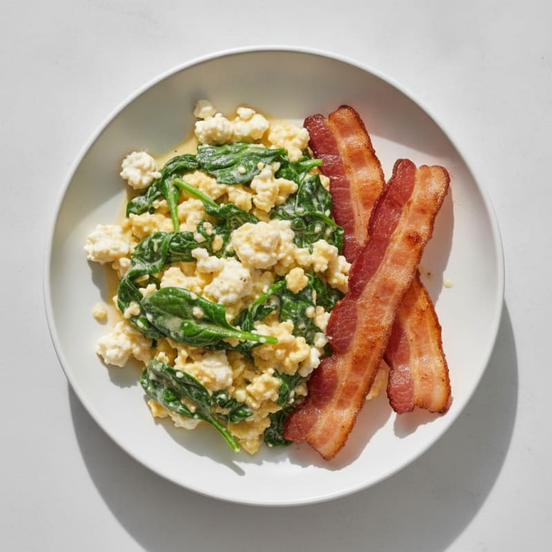 Cottage Cheese Scramble with Spinach and Turkey Bacon