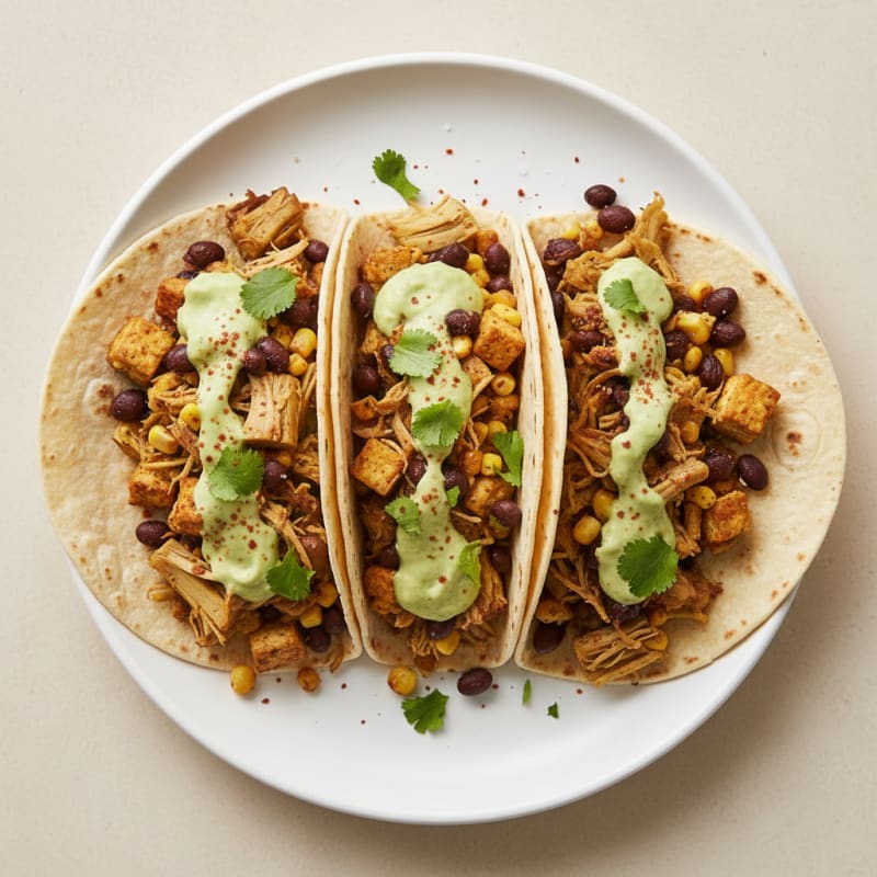 Jackfruit Carnitas Tacos with Avocado Crema