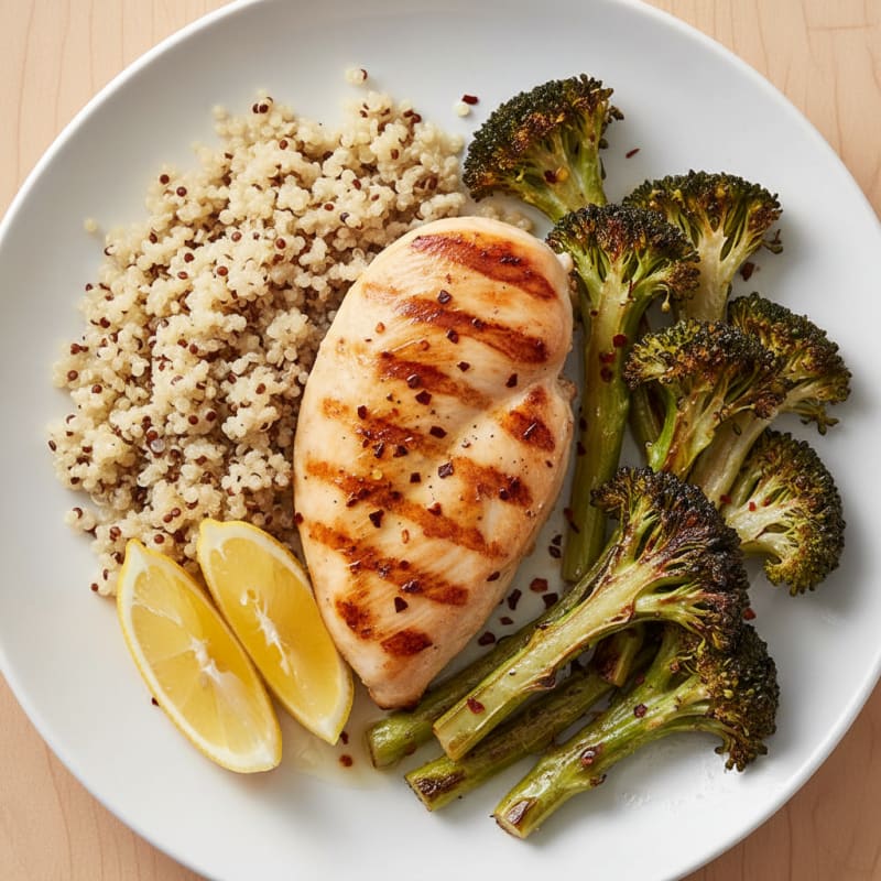 Grilled Chicken Breast with Quinoa and Roasted Broccoli