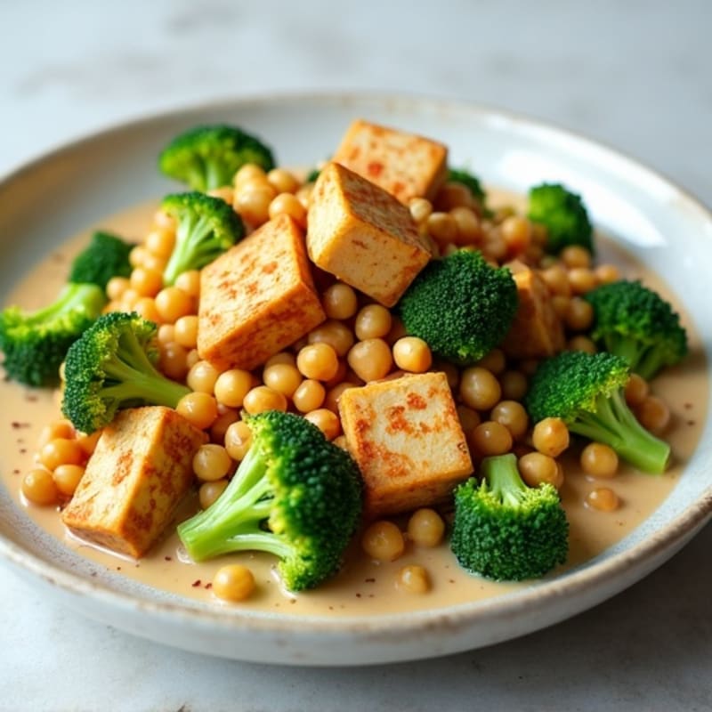 Creamy Chickpea and Broccoli Stir Fry with Tempeh