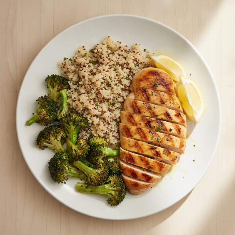 Grilled Chicken Breast with Quinoa and Roasted Broccoli