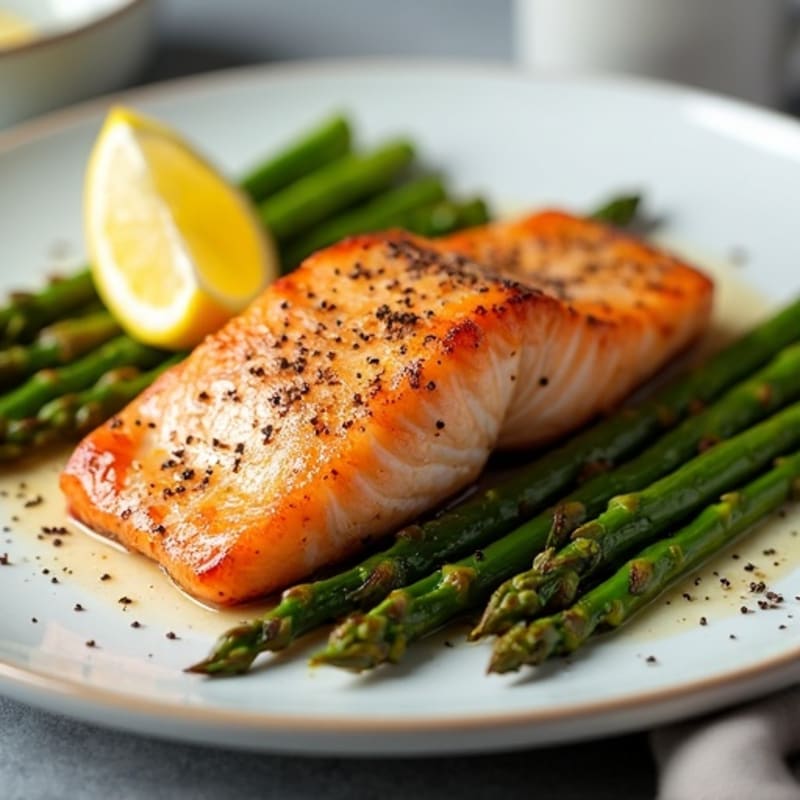 Crispy Pan-Seared Salmon with Roasted Asparagus