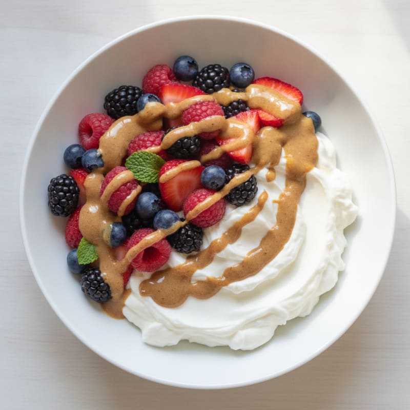 Greek Yogurt Protein Parfait with Mixed Berries and Almond Butter