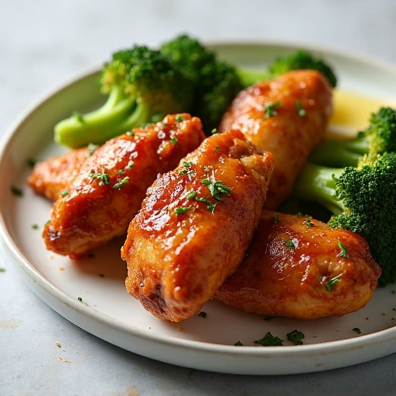 Crispy Honey Garlic Baked Chicken Wings with Roasted Broccoli
